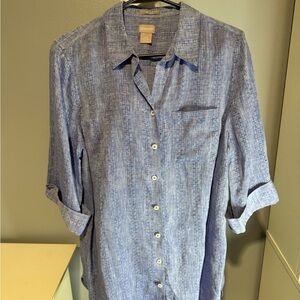 Chico's Casual Blue Button-Down Shirt Women’s size 10